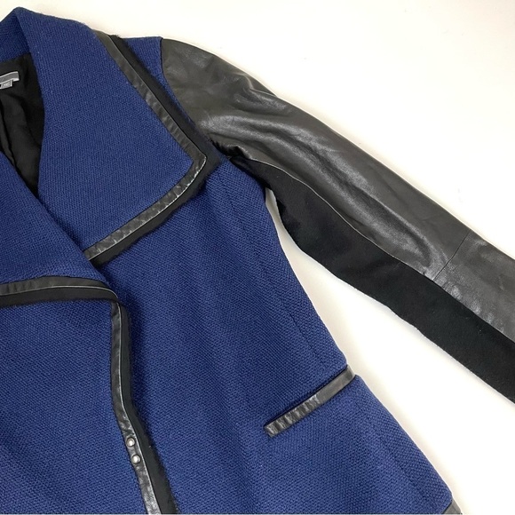 Vince Boucle Knit Lambskin Leather Drape Moto Jacket sz8 - Picture 10 of 15
